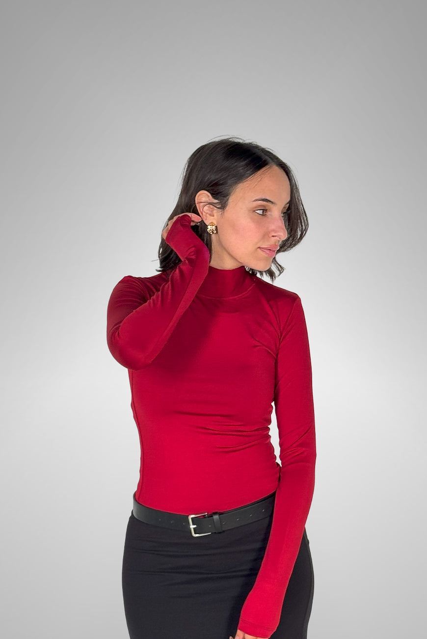 High-neck sleeved fitted top