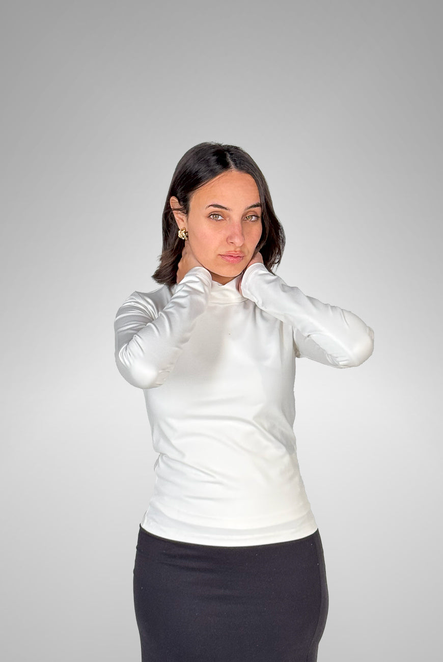 High-neck sleeved fitted top