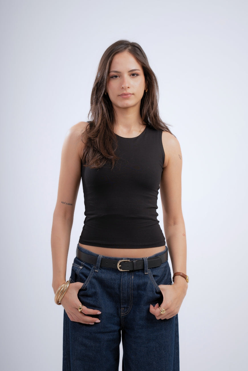 Sleeveless Fitted Cotton Jersey