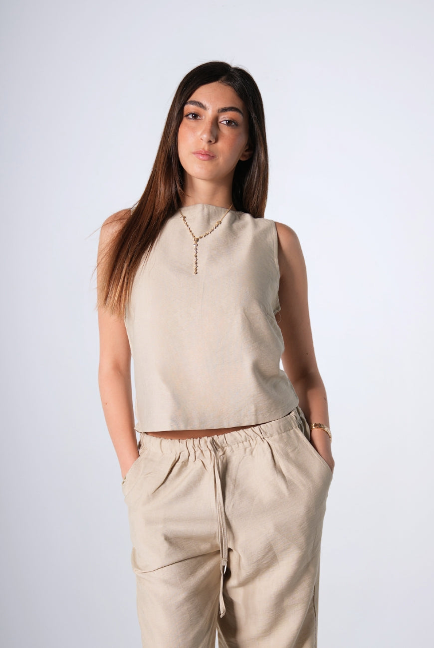 Sleeveless Linen Set