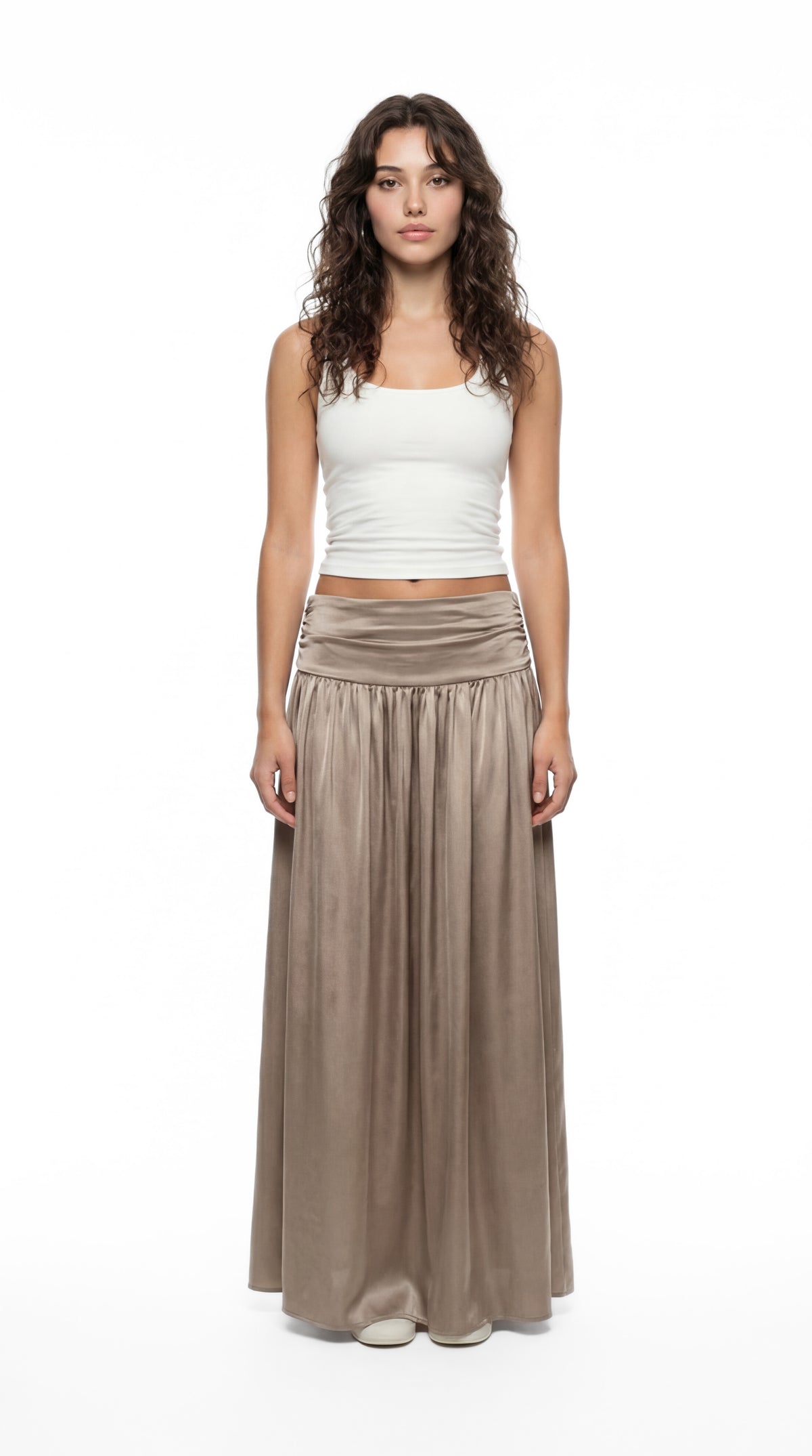 Ruched Waist Satin Skirt