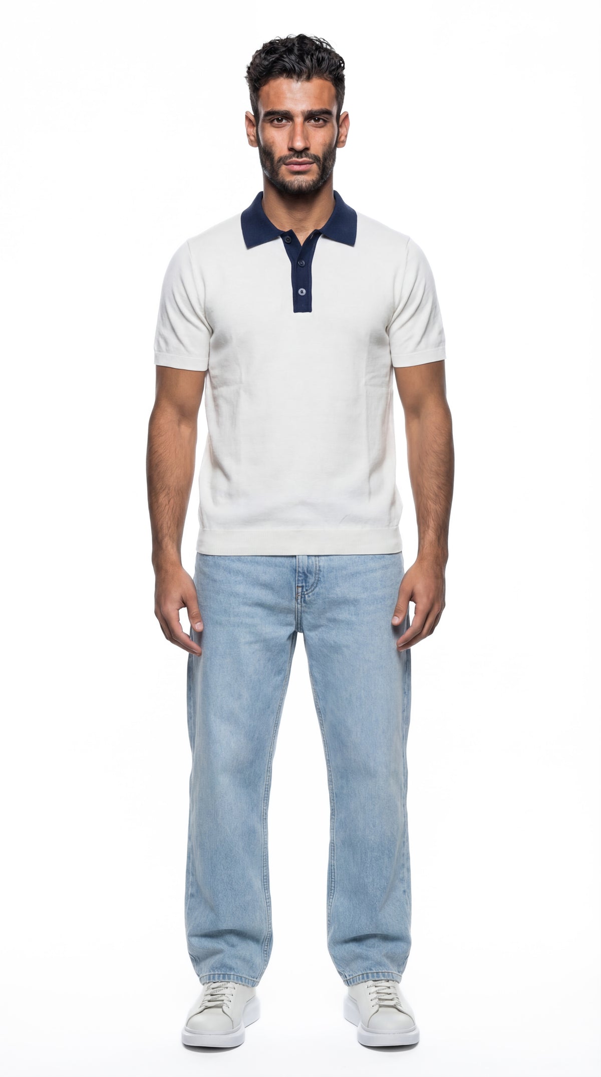 Buttoned Contrast Collar Knit Polo