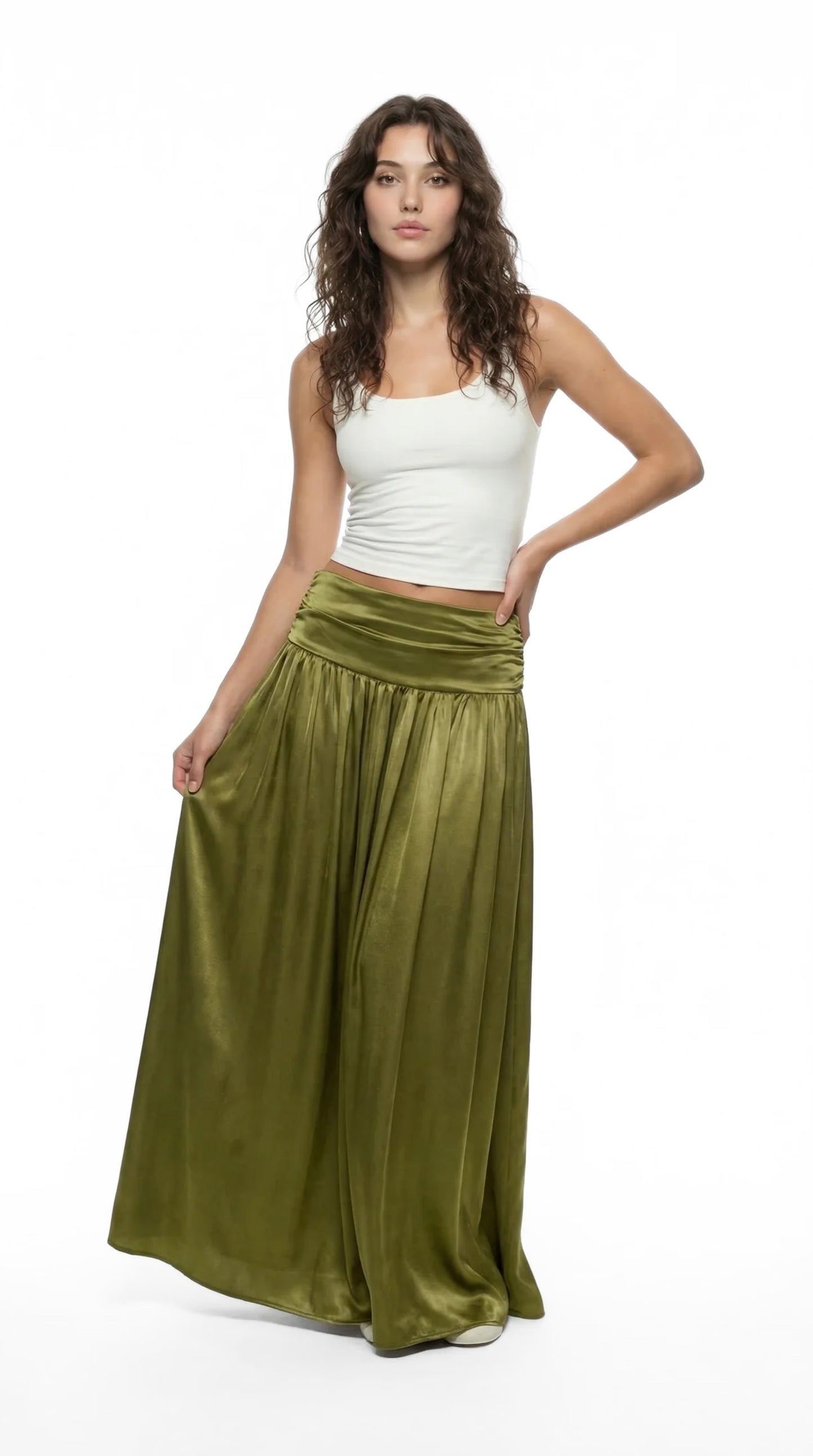 Ruched Waist Satin Skirt