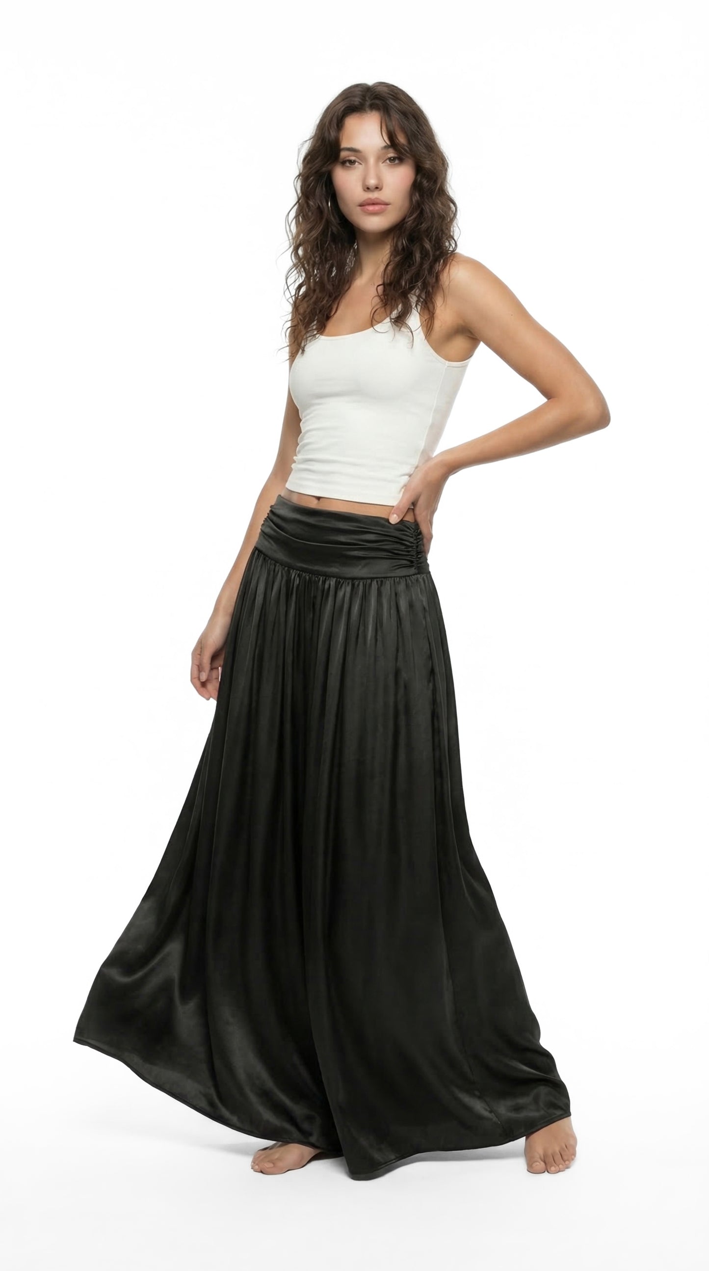 Ruched Waist Satin Skirt