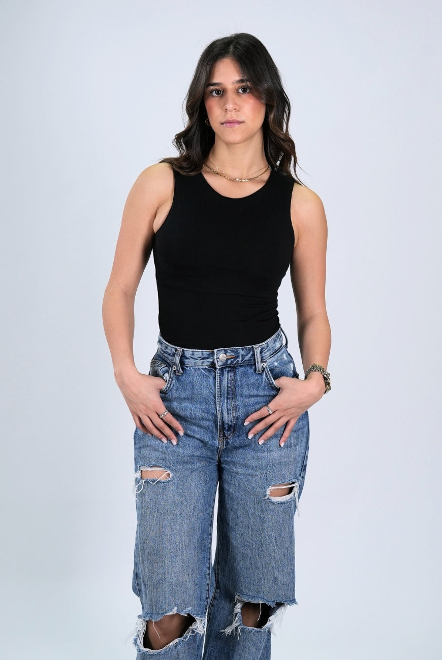 Sleeveless Fitted Cotton Jersey
