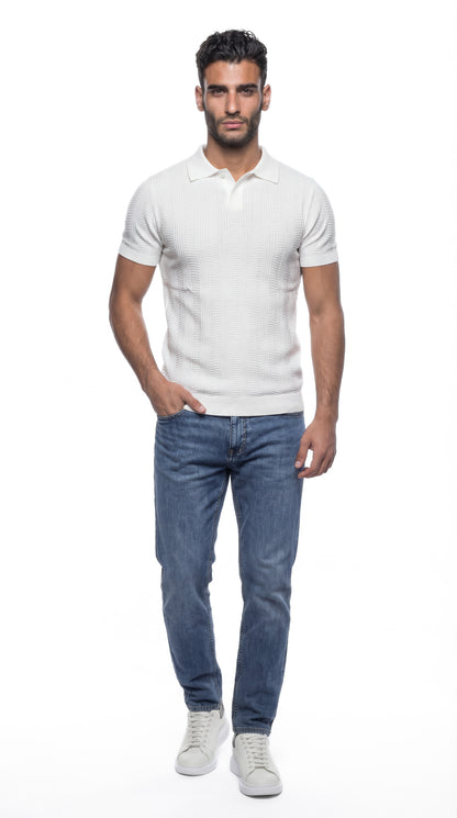 Waffle Striped Knit Polo