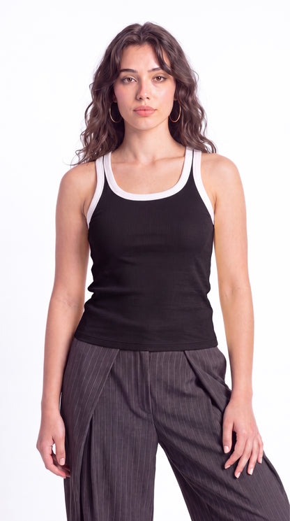 Contrast Ribbed Squared Neck Top