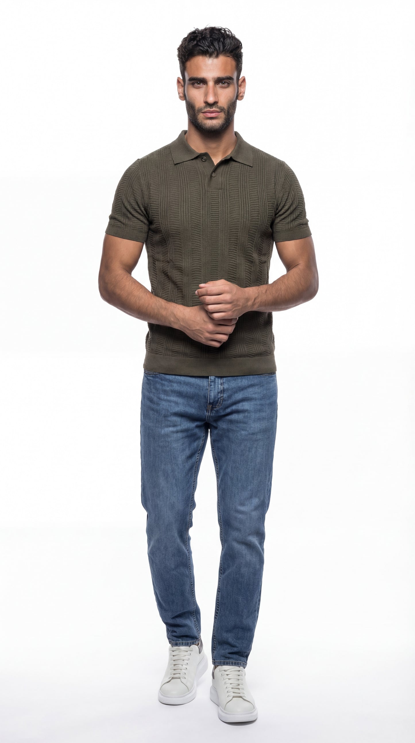 Waffle Striped Knit Polo