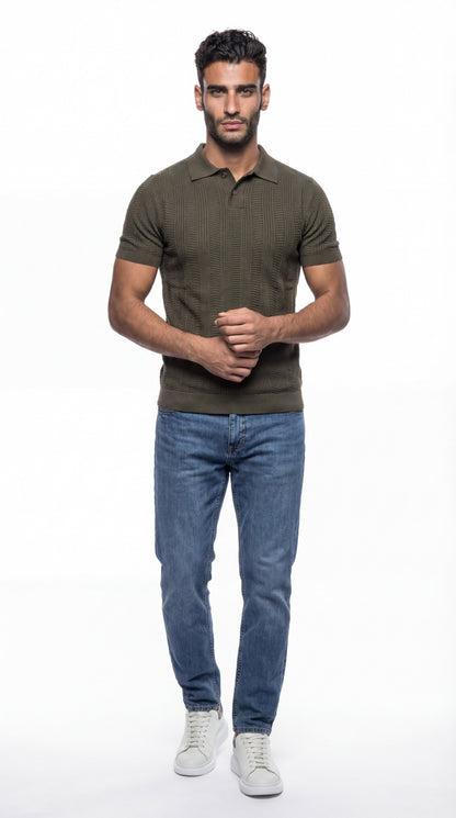 Waffle Striped Knit Polo