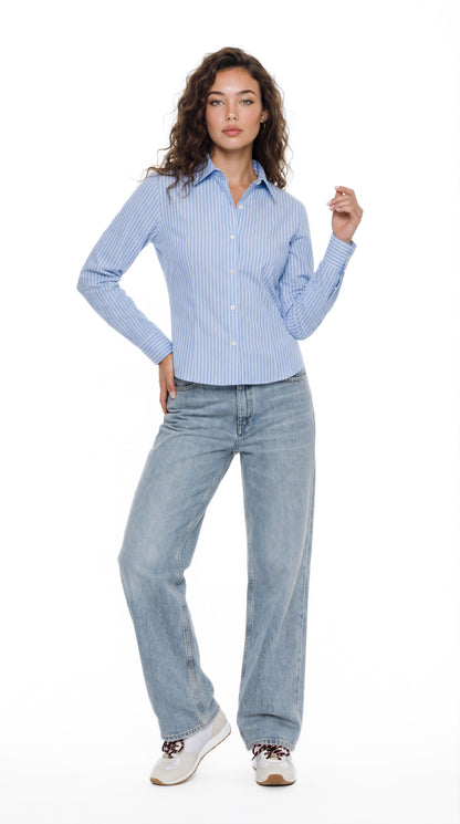 Tailored Striped Cropped Shirt