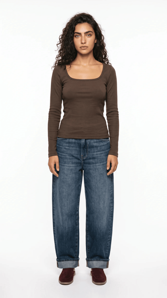 Long Sleeve Ribbed Squared Top