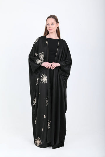 Flower Embroidered Black Kaftan