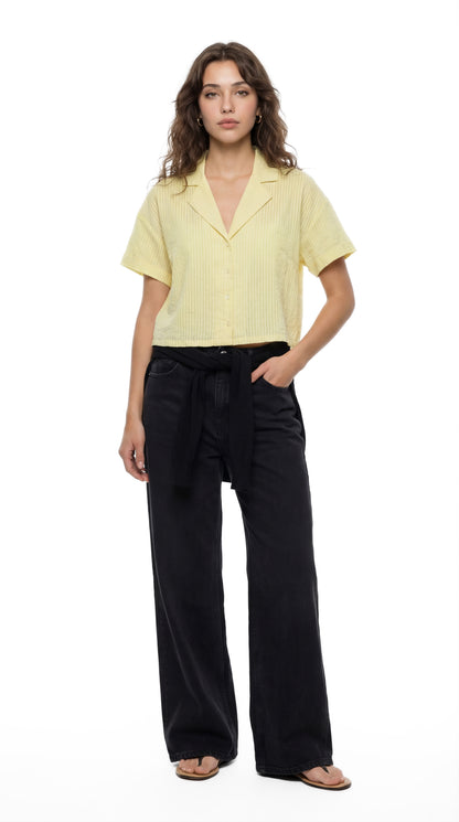 Striped Cropped Linen Shirt