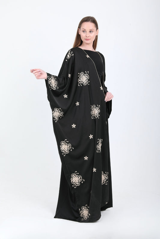 Flower Embroidered Black Kaftan