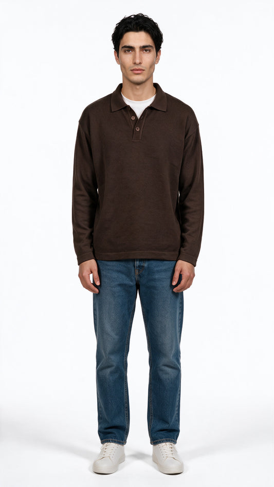 Relaxed Fit Knit Polo Sweater