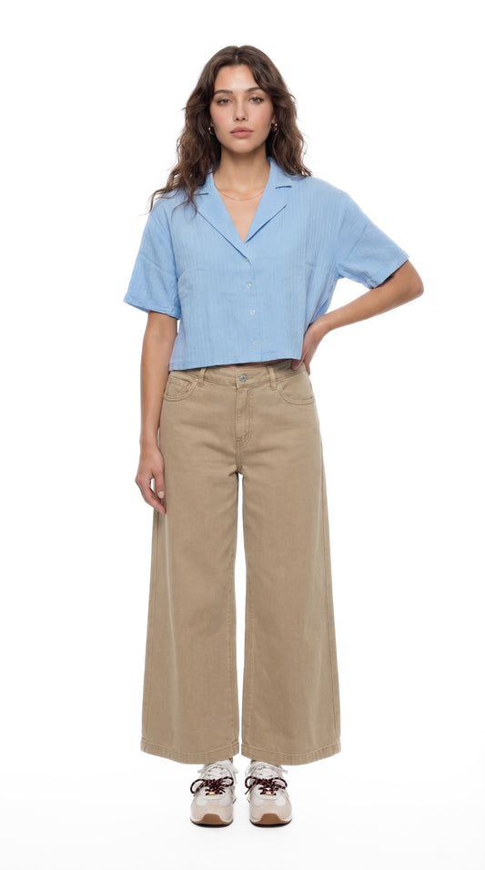 Striped Cropped Linen Shirt