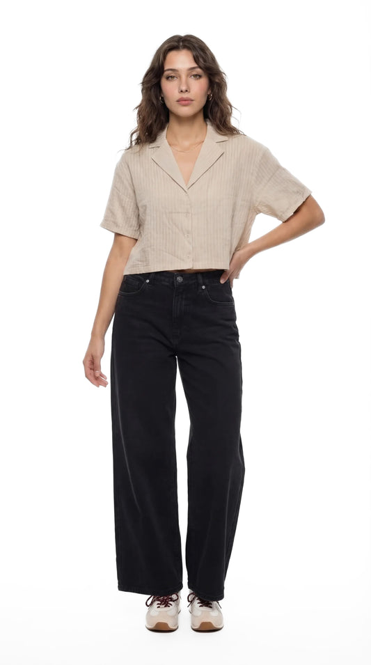 Striped Cropped Linen Shirt