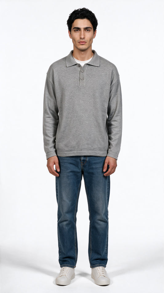 Relaxed Fit Knit Polo Sweater