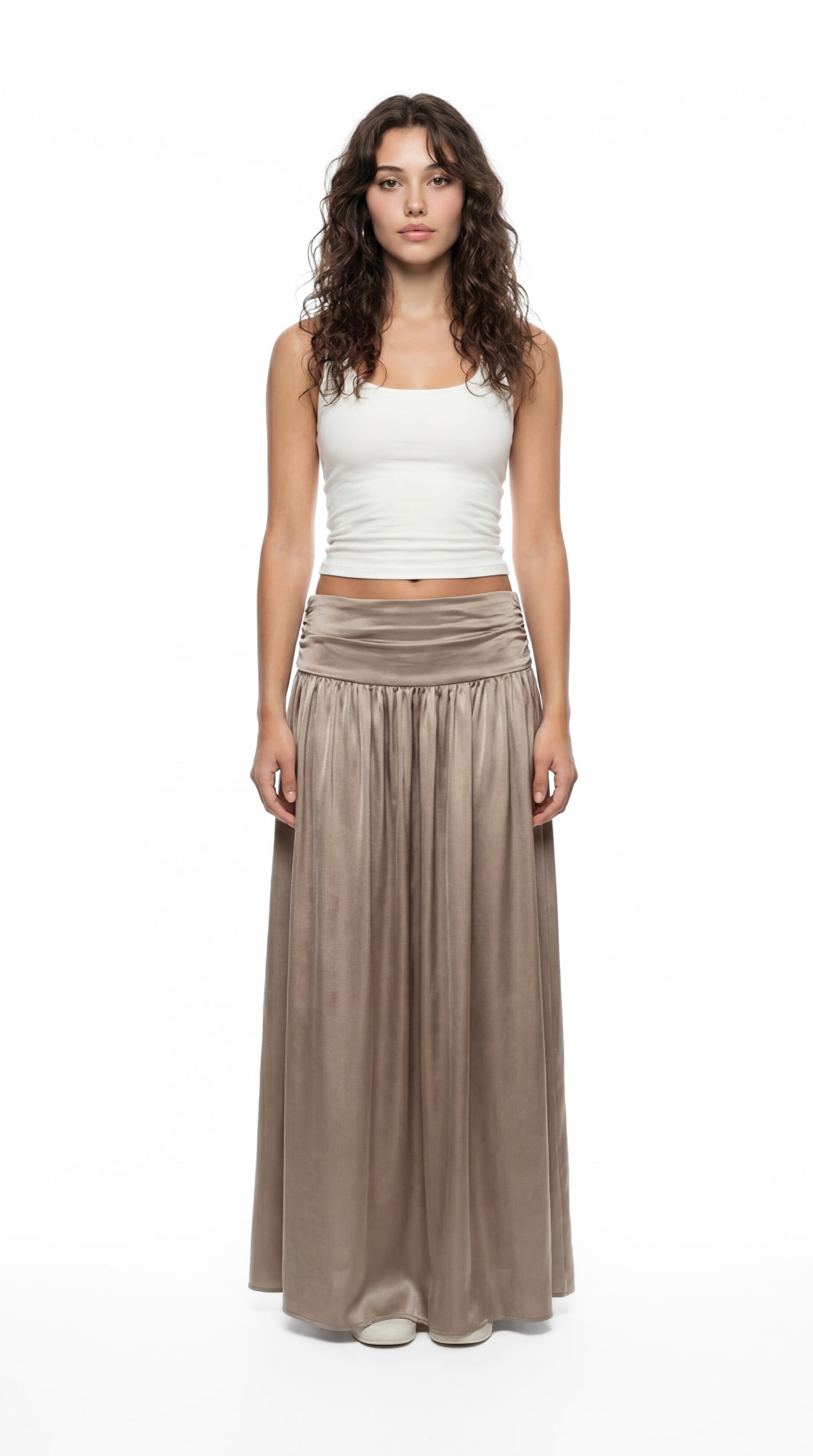 Ruched Waist Satin Skirt