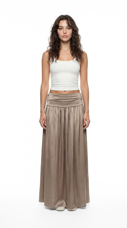 Ruched Waist Satin Skirt