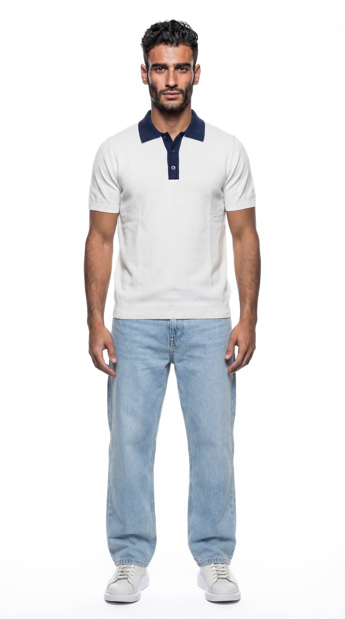 Buttoned Contrast Collar Knit Polo