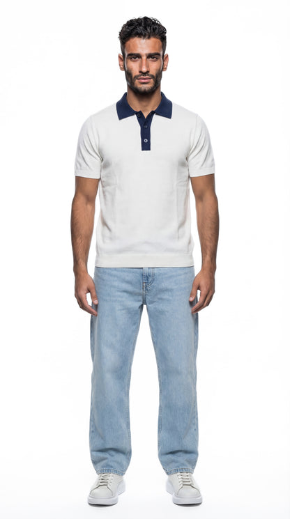 Buttoned Contrast Collar Knit Polo