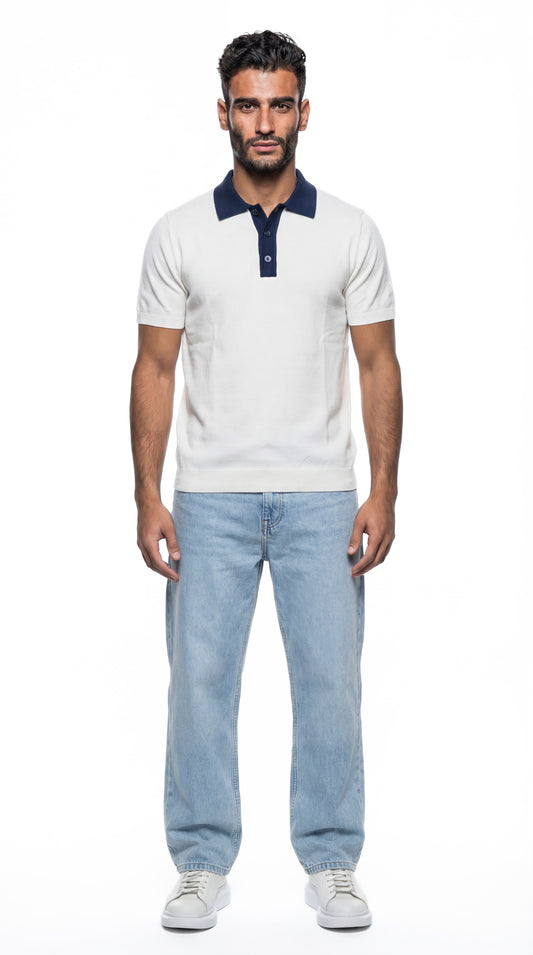 Buttoned Contrast Collar Knit Polo