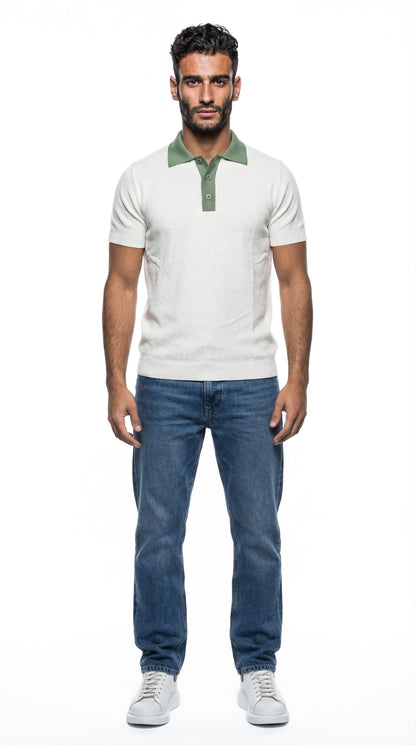 Buttoned Contrast Collar Knit Polo
