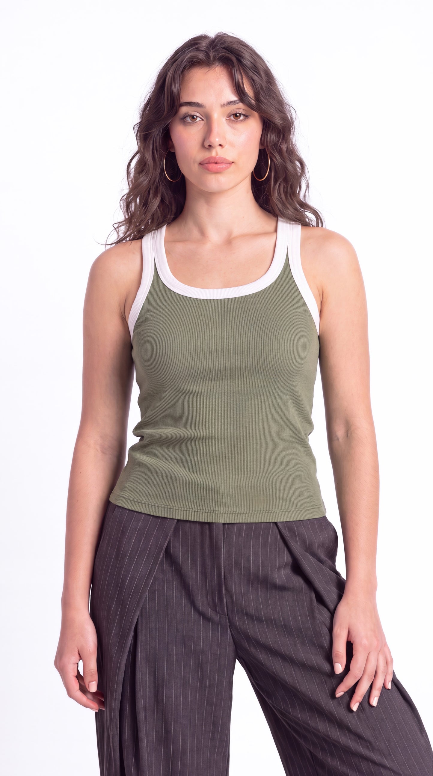 Contrast Ribbed Squared Neck Top