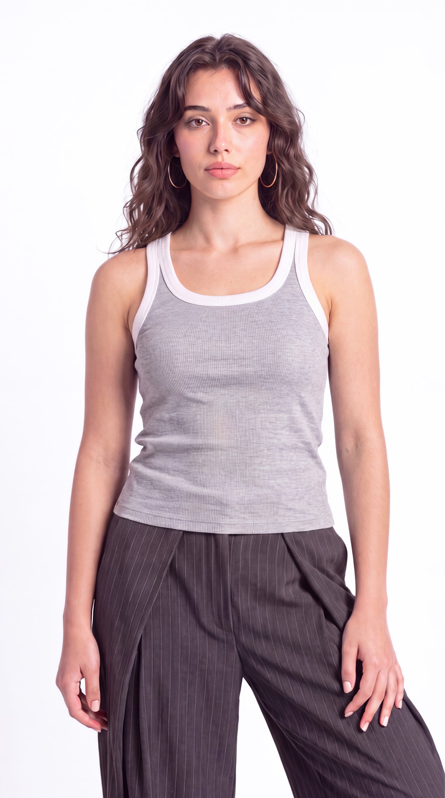 Contrast Ribbed Squared Neck Top