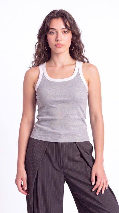 Contrast Ribbed Squared Neck Top