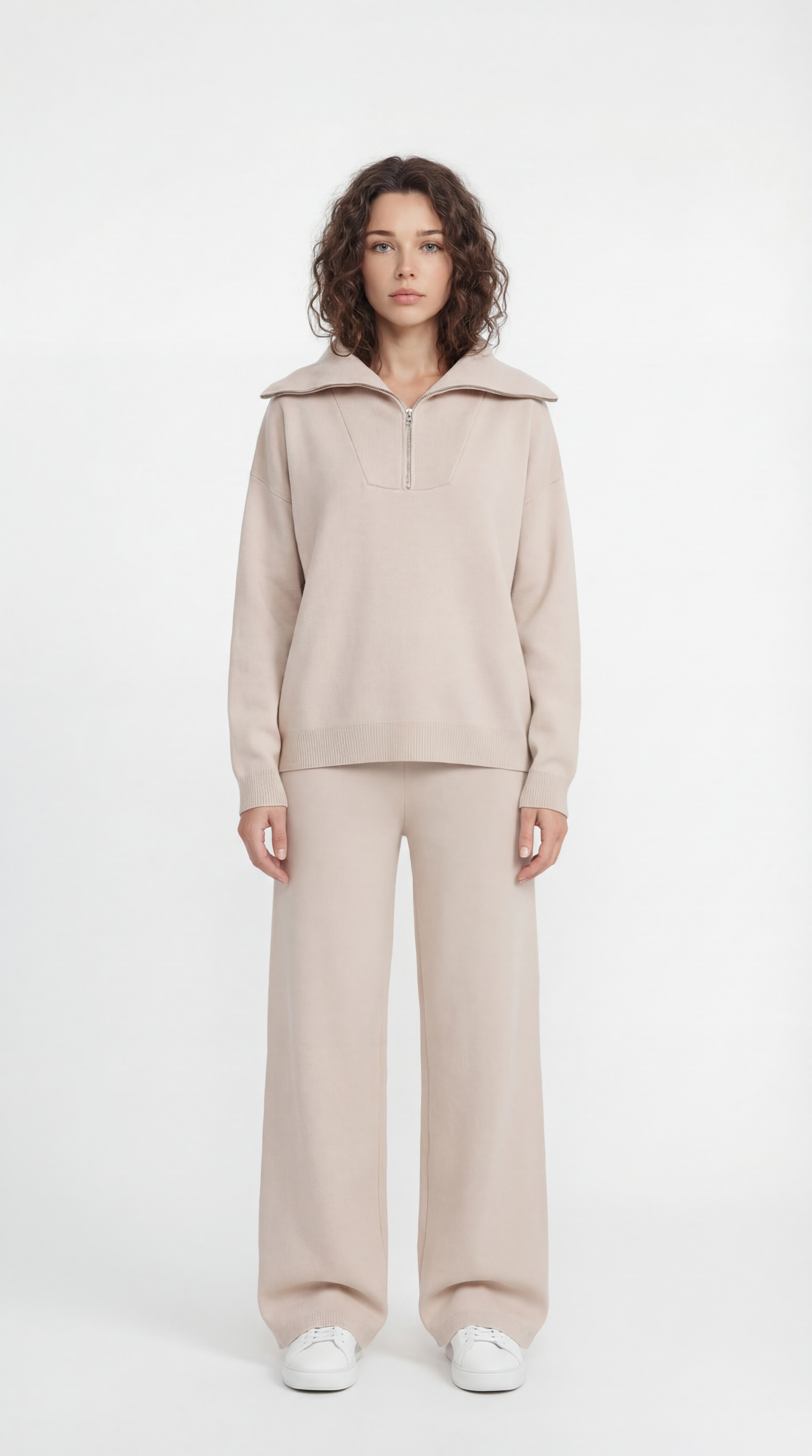 Quarter zip knit set