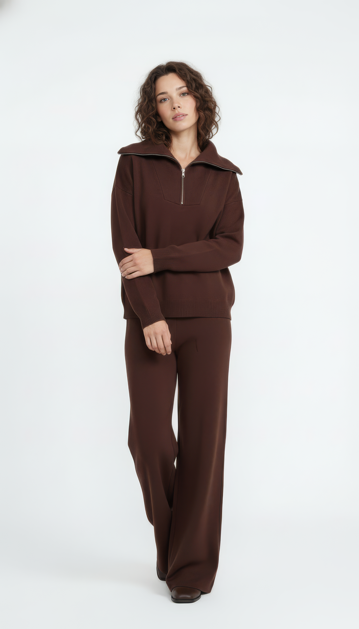 Quarter zip knit set
